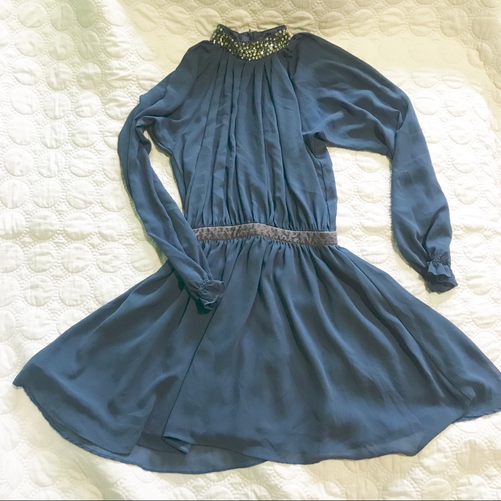 ASOS jeweled collar dress with velvet belted waist